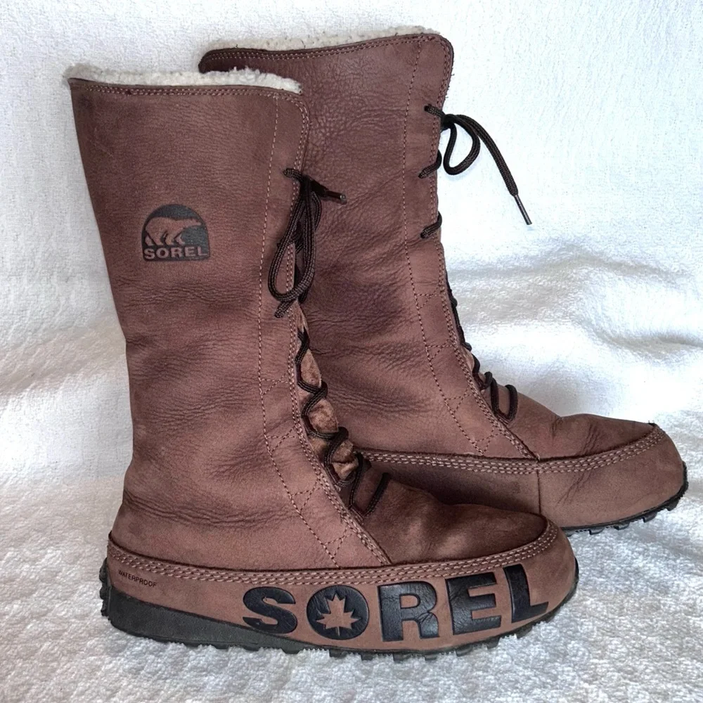 Sorel brown lace-up winter boots women's 8 - Picture 13 of 16